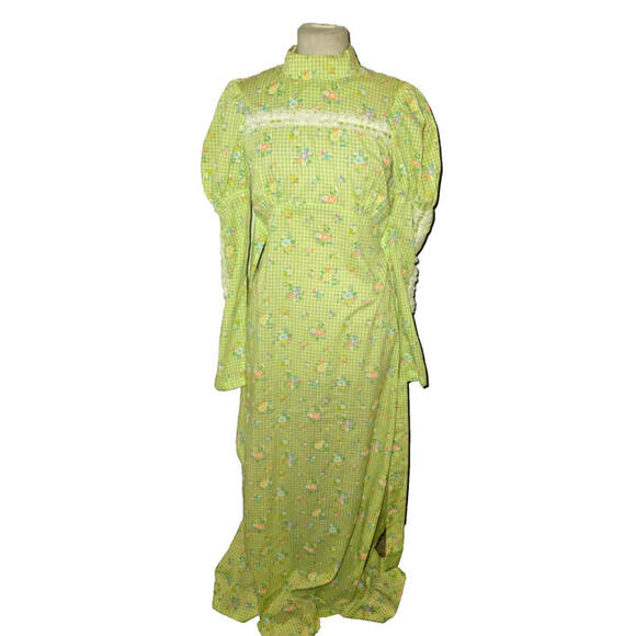 Vintage Edwardian Gunne Style  Dress Maxi Long Green Floral Handmade S Small - Picture 1 of 7
